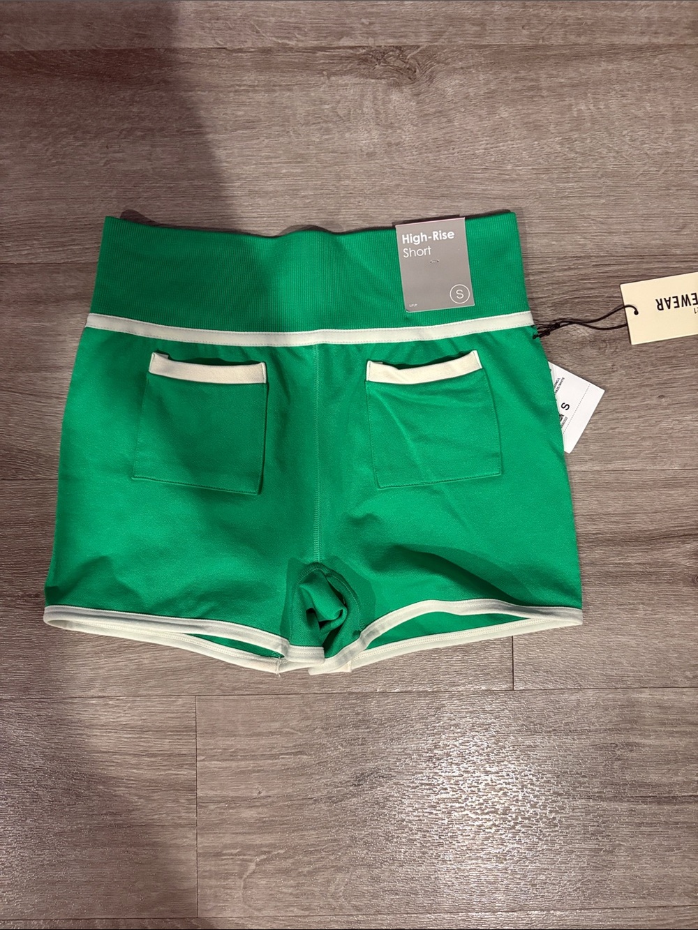 High-Rise Green Women’s Shorts with Contrast Trim